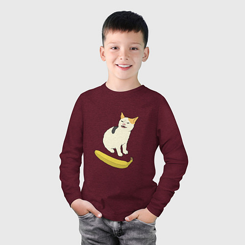 Детский лонгслив Cat no banana meme / Меланж-бордовый – фото 3