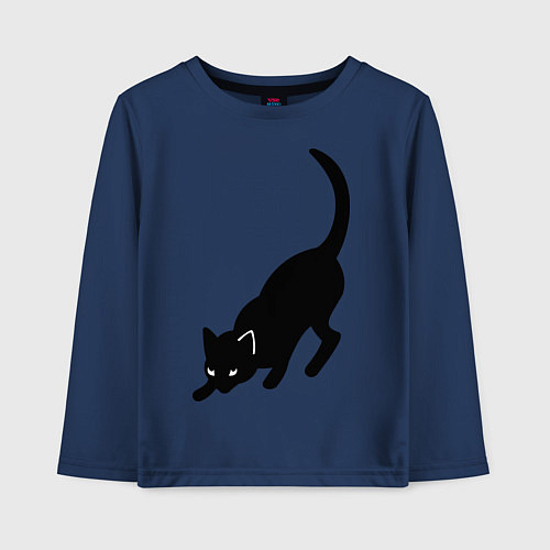 Детский лонгслив ЧернаяБелая кошечка / Тёмно-синий – фото 1