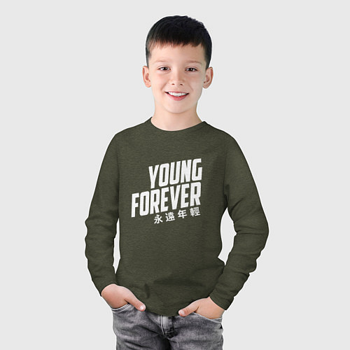 Детский лонгслив Young Forever / Меланж-хаки – фото 3