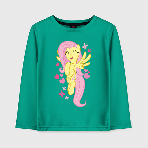 Детский лонгслив Флаттершай и бабочки / Зеленый – фото 1
