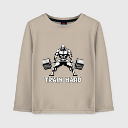 Лонгслив хлопковый детский Train hard тренируйся усердно, цвет: миндальный