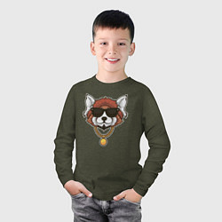 Лонгслив хлопковый детский Красная Панда, цвет: меланж-хаки — фото 2