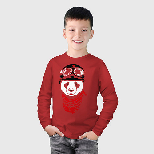 Детский лонгслив Панда байкер / Красный – фото 3
