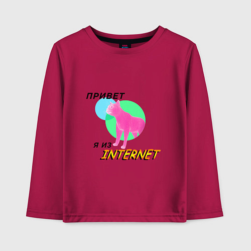 Детский лонгслив Привет я из internet / Маджента – фото 1