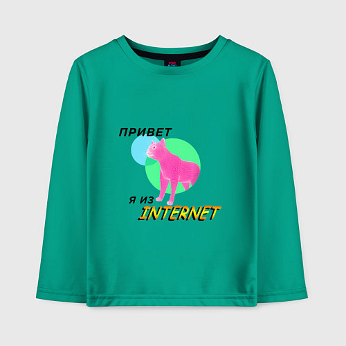 Детский лонгслив Привет я из internet / Зеленый – фото 1