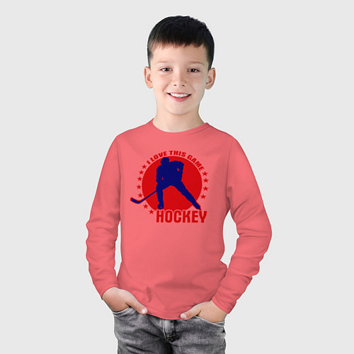 Детский лонгслив I love this Hockey / Коралловый – фото 3