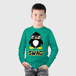Лонгслив хлопковый детский SWAG Penguin, цвет: зеленый — фото 2