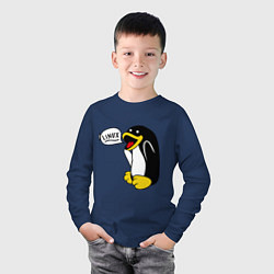 Лонгслив хлопковый детский Пингвин: Linux, цвет: тёмно-синий — фото 2