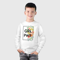 Лонгслив хлопковый детский GRL PWR, цвет: белый — фото 2