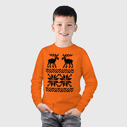 Лонгслив хлопковый детский Узор с оленями, цвет: оранжевый — фото 2