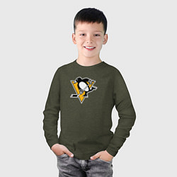 Лонгслив хлопковый детский Pittsburgh Penguins: Evgeni Malkin, цвет: меланж-хаки — фото 2