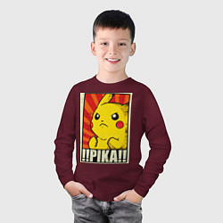 Лонгслив хлопковый детский Pikachu: Pika Pika, цвет: меланж-бордовый — фото 2