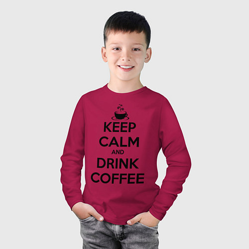 Детский лонгслив Keep Calm & Drink Coffee / Маджента – фото 3