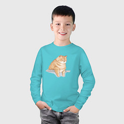 Лонгслив хлопковый детский Толстый Кот, цвет: бирюзовый — фото 2
