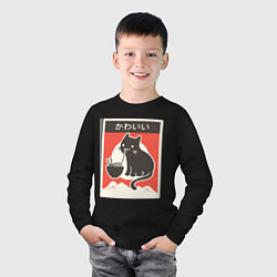 Лонгслив хлопковый детский Котик и рамен, цвет: черный — фото 2