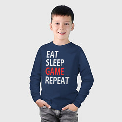 Лонгслив хлопковый детский Eat sleep game repeat, цвет: тёмно-синий — фото 2