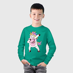 Лонгслив хлопковый детский Dabbing Unicorn, цвет: зеленый — фото 2