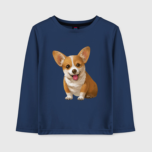 Детский лонгслив Корги / Тёмно-синий – фото 1