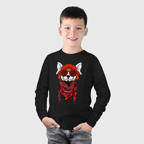 Детский лонгслив Красная панда / Черный – фото 3