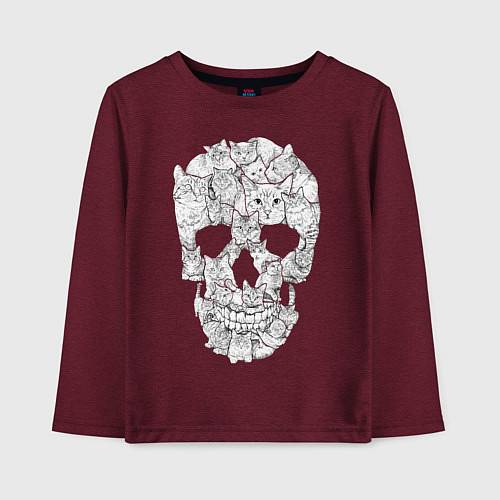 Детский лонгслив ЧЕРЕП ИЗ КОТИКОВ / Меланж-бордовый – фото 1