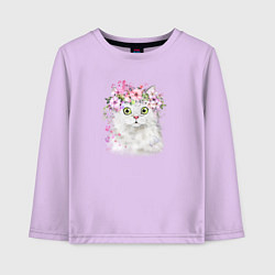 Лонгслив хлопковый детский Котик В Цветах, цвет: лаванда