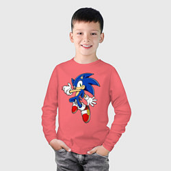 Лонгслив хлопковый детский Sonic, цвет: коралловый — фото 2