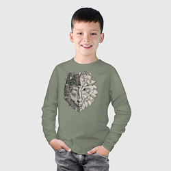 Лонгслив хлопковый детский Geometric Wolf, цвет: авокадо — фото 2