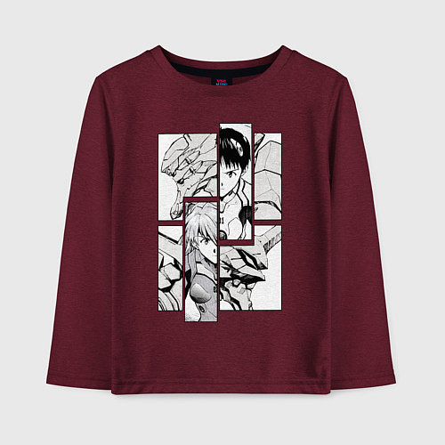 Детский лонгслив Аска и Синдзи, Евангелион / Меланж-бордовый – фото 1