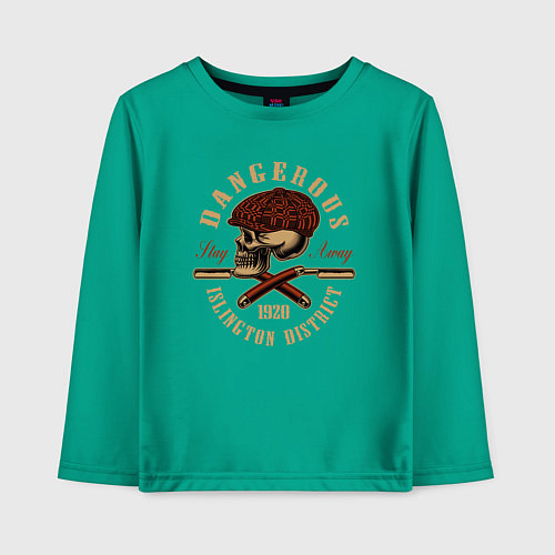 Детский лонгслив Острые козырьки Череп и бритвы / Зеленый – фото 1