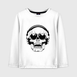 Лонгслив хлопковый детский Skull Music lover, цвет: белый