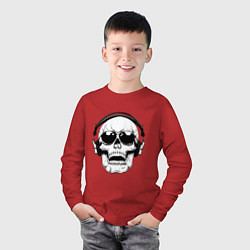 Лонгслив хлопковый детский Skull Music lover, цвет: красный — фото 2