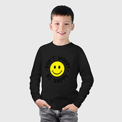 Лонгслив хлопковый детский DONT WORRY BE HAPPY, цвет: черный — фото 2