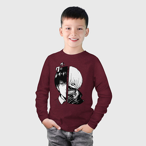 Детский лонгслив Токийский гуль / Меланж-бордовый – фото 3