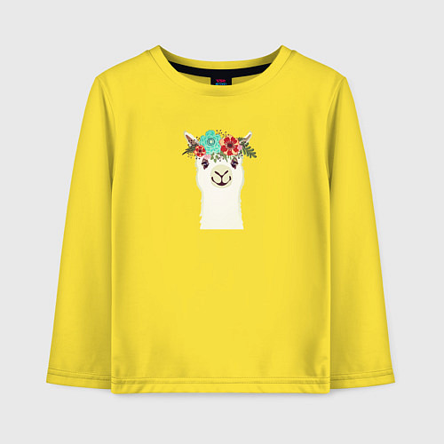 Детский лонгслив Милая лама альпака с цветами / Желтый – фото 1
