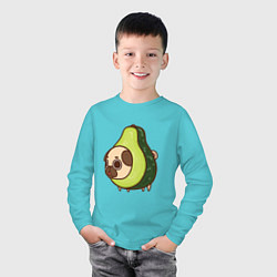 Лонгслив хлопковый детский Мопс-авокадо, цвет: бирюзовый — фото 2