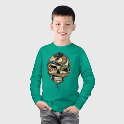 Лонгслив хлопковый детский Snake&Skull, цвет: зеленый — фото 2
