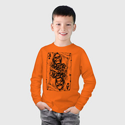 Лонгслив хлопковый детский Пиковый череп, цвет: оранжевый — фото 2