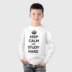 Лонгслив хлопковый детский Keep Calm & Study Hard, цвет: белый — фото 2