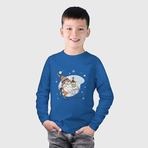 Детский лонгслив Рождественский гном / Синий – фото 3