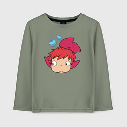 Лонгслив хлопковый детский Рыбка Поньо на утесе, цвет: авокадо