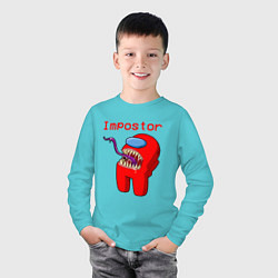 Лонгслив хлопковый детский AMONG US - IMPOSTOR, цвет: бирюзовый — фото 2