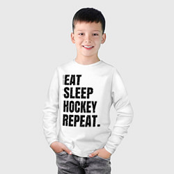 Лонгслив хлопковый детский EAT SLEEP HOCKEY REPEAT, цвет: белый — фото 2