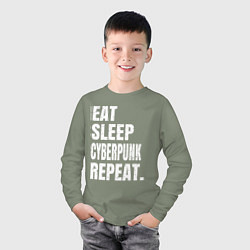 Лонгслив хлопковый детский EAT SLEEP CYBERPUNK REPEAT, цвет: авокадо — фото 2
