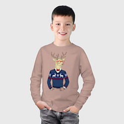 Лонгслив хлопковый детский Hipster Deer, цвет: пыльно-розовый — фото 2
