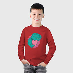 Лонгслив хлопковый детский Влюбленный динозавр T-Rex, цвет: красный — фото 2