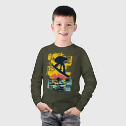 Лонгслив хлопковый детский Snowboarding, цвет: меланж-хаки — фото 2