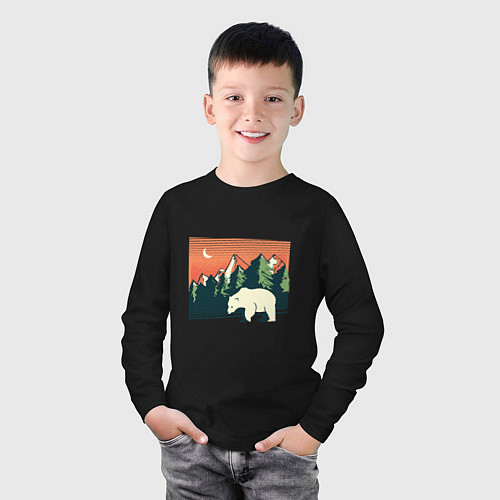 Детский лонгслив Белый медведь пейзаж с горами / Черный – фото 3