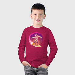 Лонгслив хлопковый детский Космический серфинг, цвет: маджента — фото 2