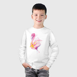Лонгслив хлопковый детский Фламинго рисунок акварелью, цвет: белый — фото 2