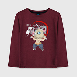 Лонгслив хлопковый детский Иноске Хашибира Kimetsu no Yaiba, цвет: меланж-бордовый